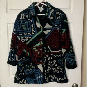 JA Resorts Abstract Women’s Small Mixed Media Wool Coat Embellished Vintage
